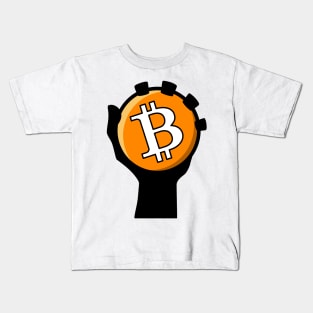 hand holding bitcoin, new era digital decentralization money Kids T-Shirt